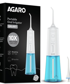 AGARO Galaxy Oral Irrigator, Portable, Cordless, Rechargeable, 3 Cleaning Modes, 6 Pressure Levels in Each Mode, IPX7 Waterproof, 230ml Water tank, Flossing at Home & Travel, White & Blue